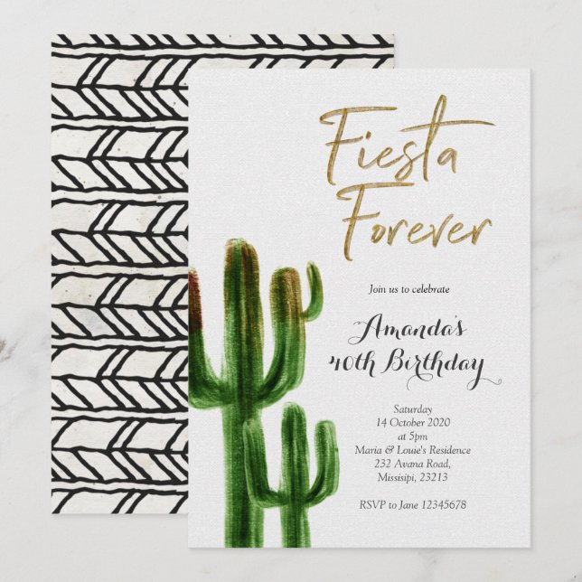 Fiesta Forever Cactus Birthday Party Invitation (Front/Back)
