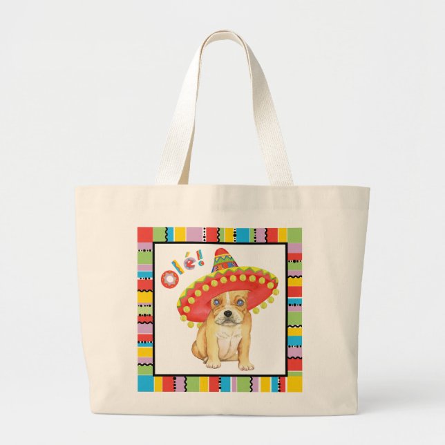 Fiesta Frenchie Large Tote Bag (Front)