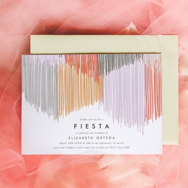 Fiesta Fringe Birthday Invitation (Pink Modern Fringe fiesta birthday party invitation.)