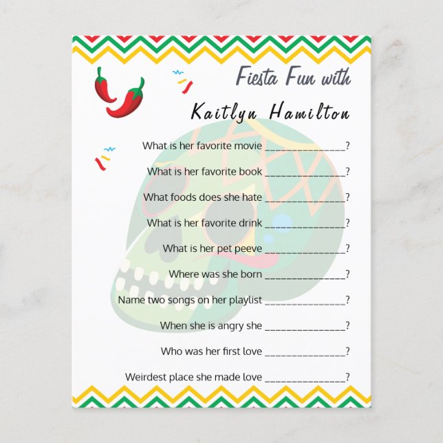 Fiesta Fun | Baby Shower Question Game Humour Flye Flyer (Front)