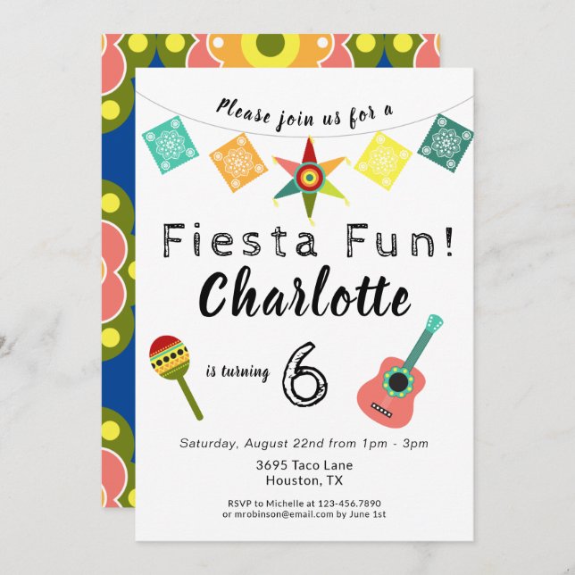 Fiesta Fun Colourful Kids Birthday Party Invitation (Front/Back)