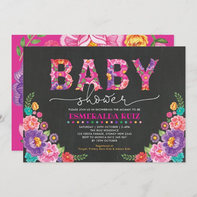 Fiesta Garden Floral Baby Shower Invitation (Front/Back)