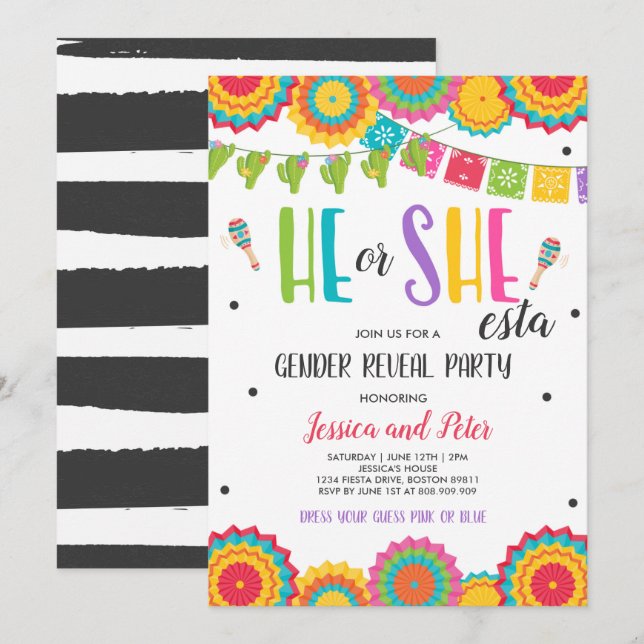Fiesta Gender Reveal He or She-esta Gender Reveal  Invitation (Front/Back)