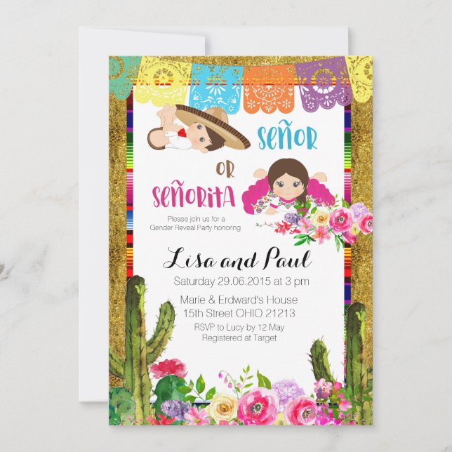 Fiesta Gender Reveal Invitation Señor Or Señorita (Front)