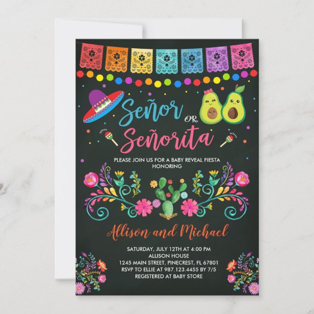 Fiesta Gender Reveal Invitation Señor Or Señorita (Front)