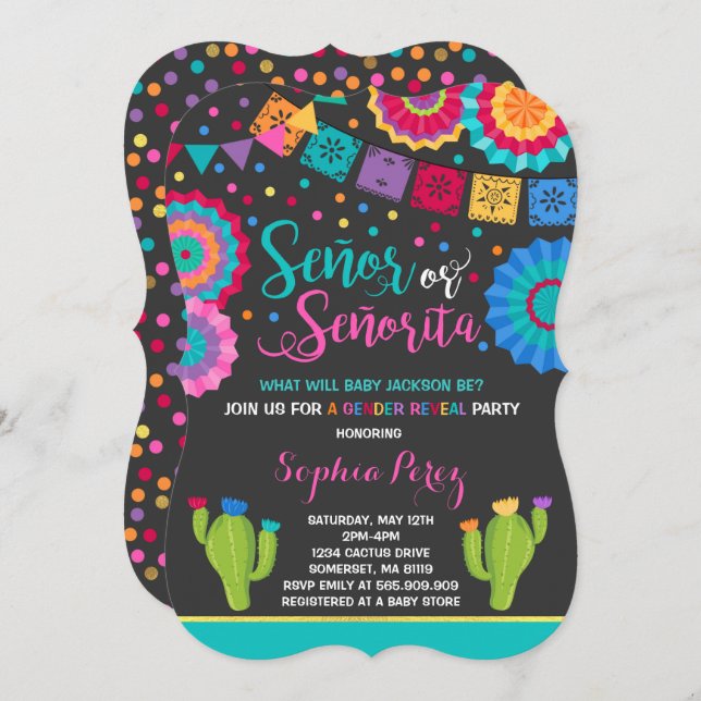 Fiesta Gender Reveal Invitation Señor Or Señorita (Front/Back)