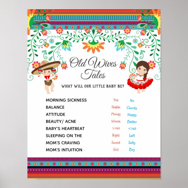 Fiesta Gender Reveal Old Wives Tales Board Poster (Front)
