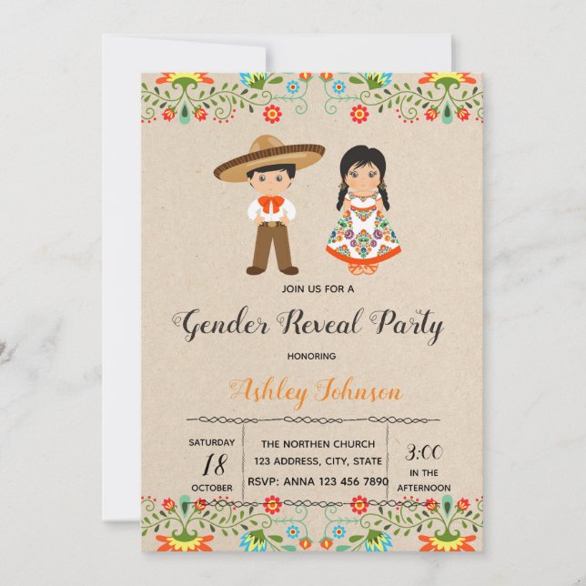 Fiesta gender reveal party invitation (Front)