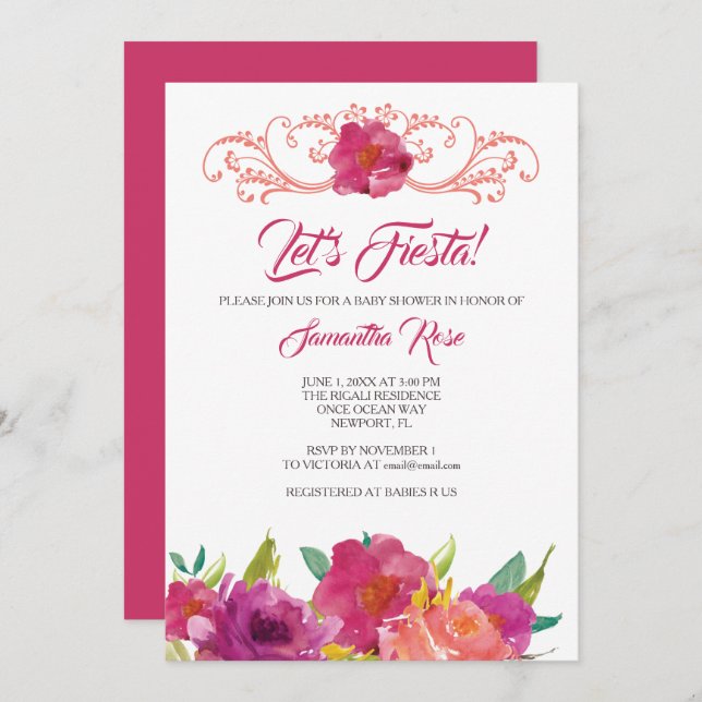 Fiesta Girl Baby Shower Invitation (Front/Back)