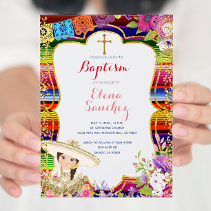 Fiesta Girl Baptism Christening Invitation card