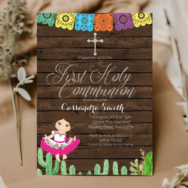 Fiesta Girl First Holy Communion Invitation (Creator Uploaded)