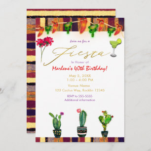 FIESTA Gold Southwest Cactus Birthday Party Invitation