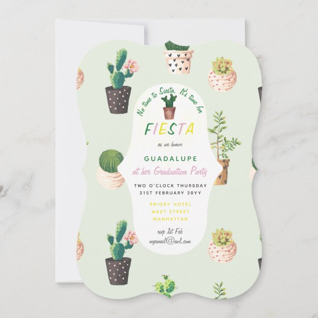 Fiesta Graduation Invitations Desert Cacti (Front)