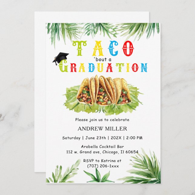 Fiesta Graduation Party With Tacos  Invitation (Front/Back)