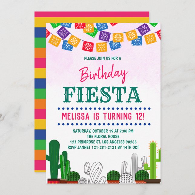 Fiesta Holy Cactus Mexican Cinco de Mayo Birthday Invitation (Front/Back)
