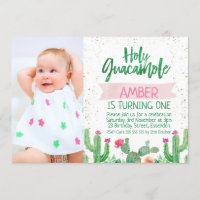 Fiesta Holy Guacamole Photo Birthday Invitation