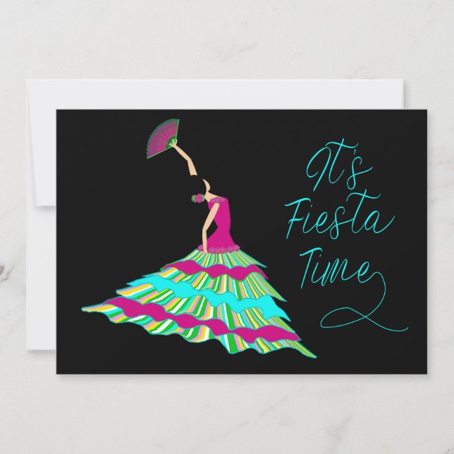 Fiesta Invitation, Flamenco Dancer on Black Invitation (Front)