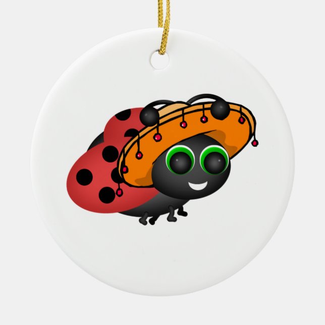 Fiesta Ladybug in Sombrero Ceramic Ornament (Front)