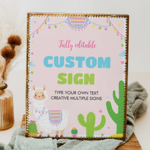Fiesta Llama Birthday Party Table Sign