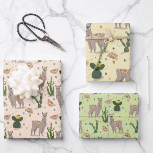 Fiesta Llama Cactus  Wrapping Paper Sheet