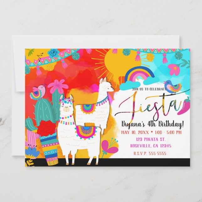 Fiesta Llama Cinco De Mayo Birthday Party Invitation (Front)
