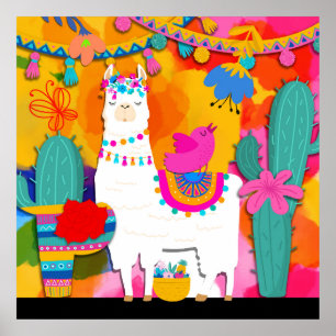Fiesta Llama Cinco De Mayo Colourful Fun Poster
