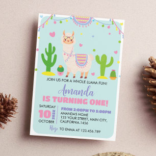 Fiesta Llama Fun 1st Birthday Invitation