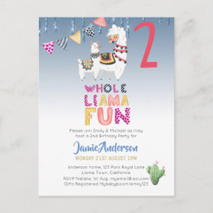 Fiesta LLama Mama 2nd Birthday Boy Girl Watercolor Postcard