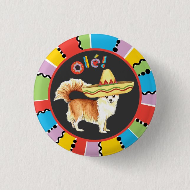 Fiesta Long Coat Chihuahua 3 Cm Round Badge (Front)