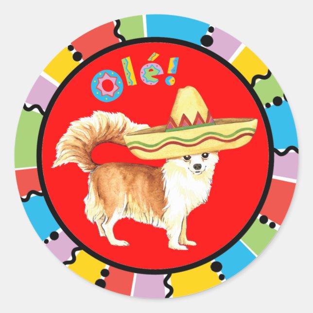 Fiesta Long Coat Chihuahua Classic Round Sticker (Front)