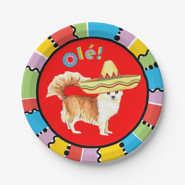 Fiesta Long Coat Chihuahua Paper Plate (Front)