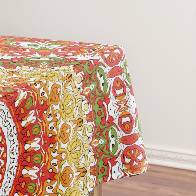 Fiesta Mandala Pattern in Red, Yellow, and Green Tablecloth (In Situ)
