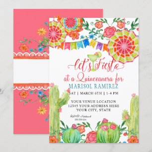 Fiesta Margarita Cactus 15th Birthday Quinceanera Invitation