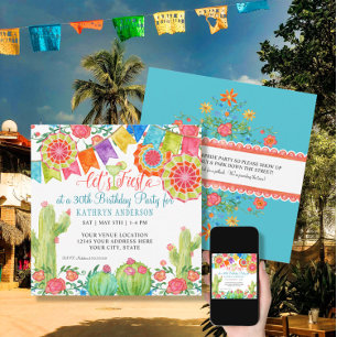 Fiesta Margarita Cactus 30th Birthday Party Banner Invitation