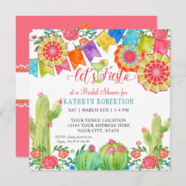 Fiesta Margarita Cactus Bridal Shower Girl Pennant Invitation (Front/Back)
