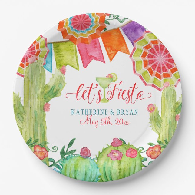 Fiesta Margarita Cactus Bridal Shower Paper Fan Plate (Front)