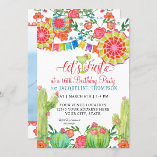 Fiesta Margarita Cactus Photo Sweet 16th Birthday Invitation