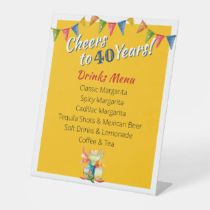 Fiesta Margarita Drinks Menu Cheers to 40 Years Pedestal Sign