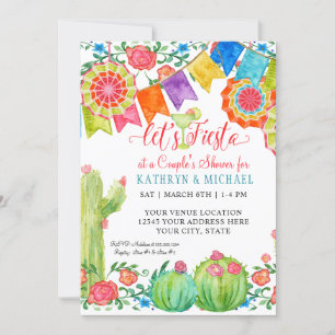 Fiesta Margarita Floral Cactus Art Couples Shower Invitation