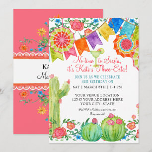 Fiesta Margarita Floral Cactus Birthday Party Invitation