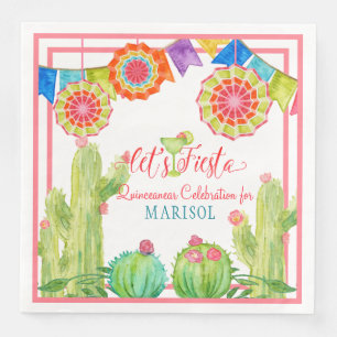 Fiesta Margarita Quinceanera 15th Birthday Cactus Napkin
