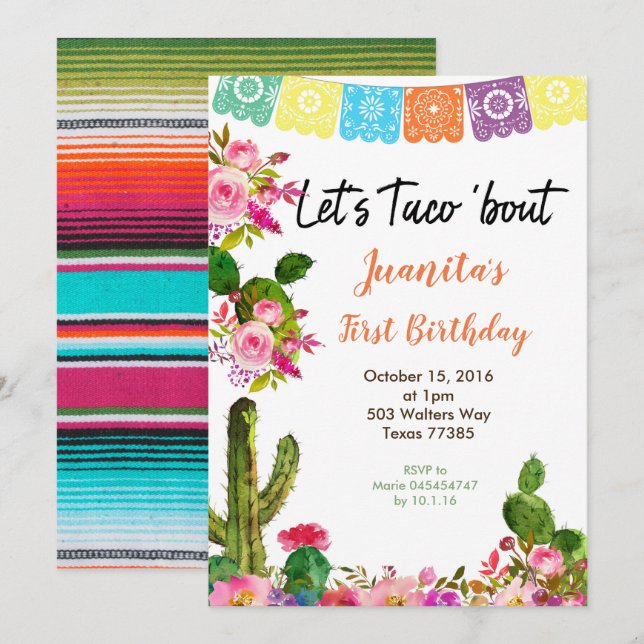 Fiesta Mexican 1st Birthday Party Invitation (Front/Back)