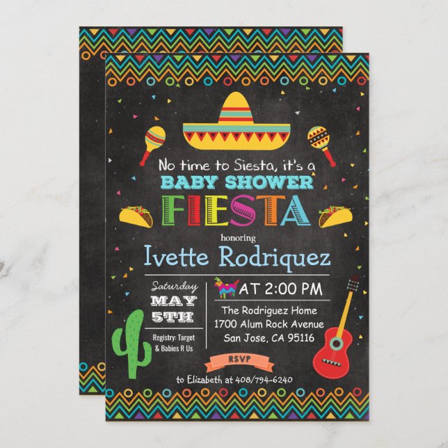 Fiesta Mexican Baby Shower Chalk Invitation (Front/Back)