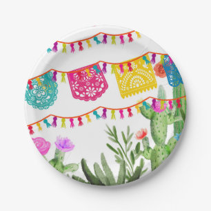 Fiesta Mexican Banners Floral Cactus Apron Paper Plate