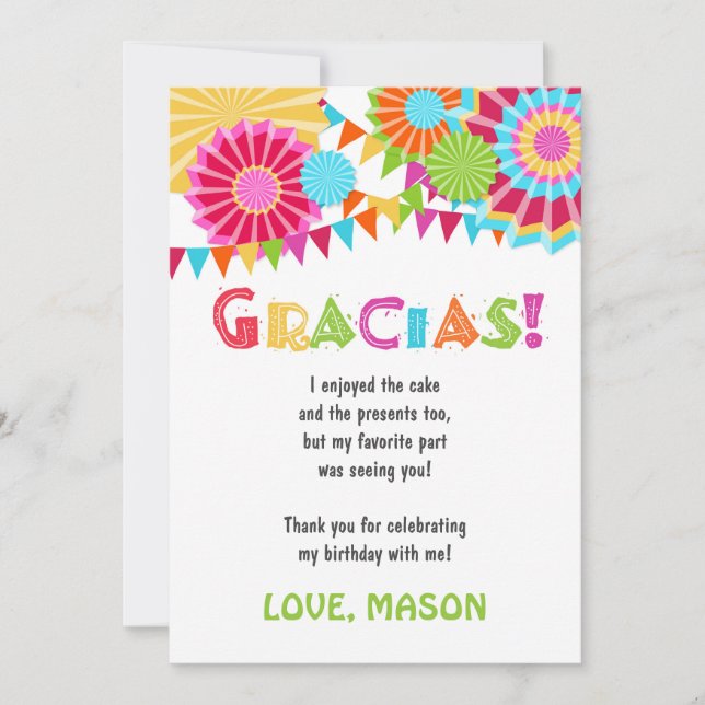 Fiesta Mexican Birthday Party Thank You Card (Front)