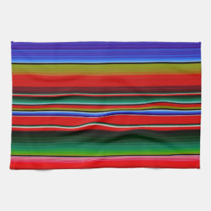 Fiesta Mexican Blanket Serape Stripes Blue Tea Towel