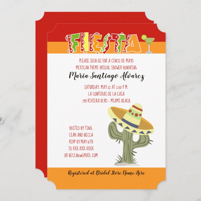 Fiesta Mexican Cinco de Mayo Bridal Shower Invite (Front/Back)