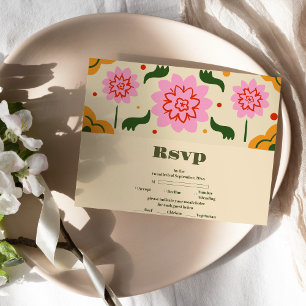 Fiesta Mexican Colourful Floral Wedding RSVP Card