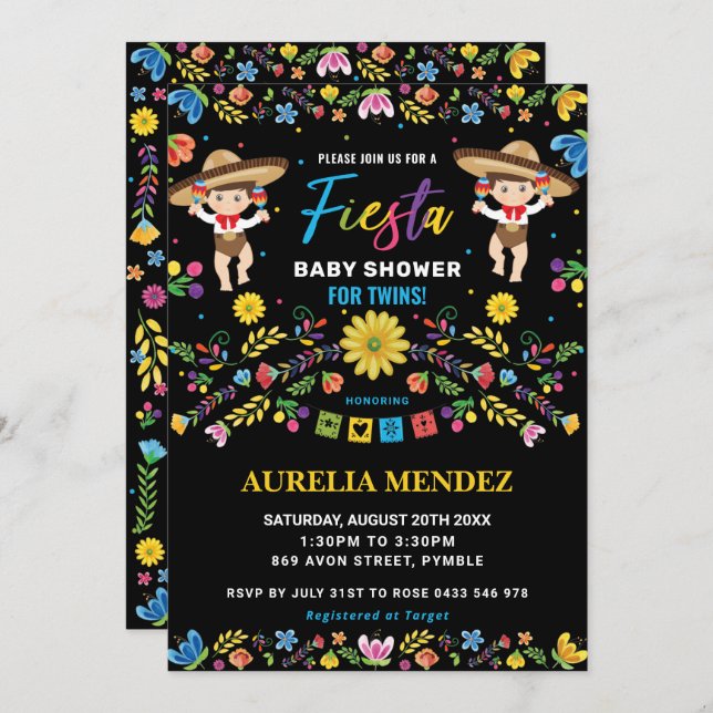 Fiesta Mexican Cute Twins Boys Twin Baby Shower   Invitation (Front/Back)