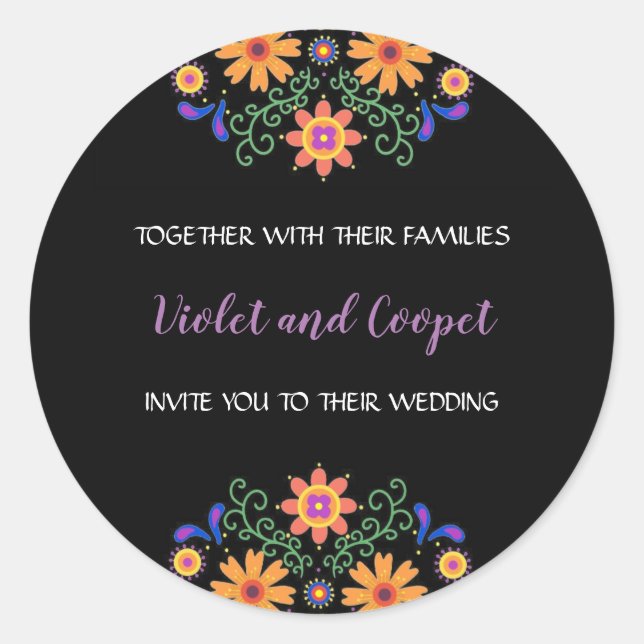 Fiesta Mexican Floral Wedding Classic Round Sticker (Front)
